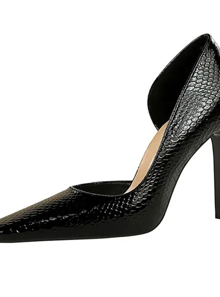 KissICON Woman Vintage Snake Print Pumps Square Toe Patent