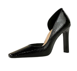 KissICON Woman Vintage Snake Print Pumps Square Toe Patent