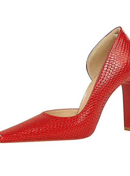 KissICON Woman Vintage Snake Print Pumps Square Toe Patent