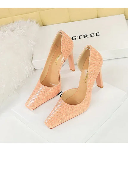 KissICON Woman Vintage Snake Print Pumps Square Toe Patent
