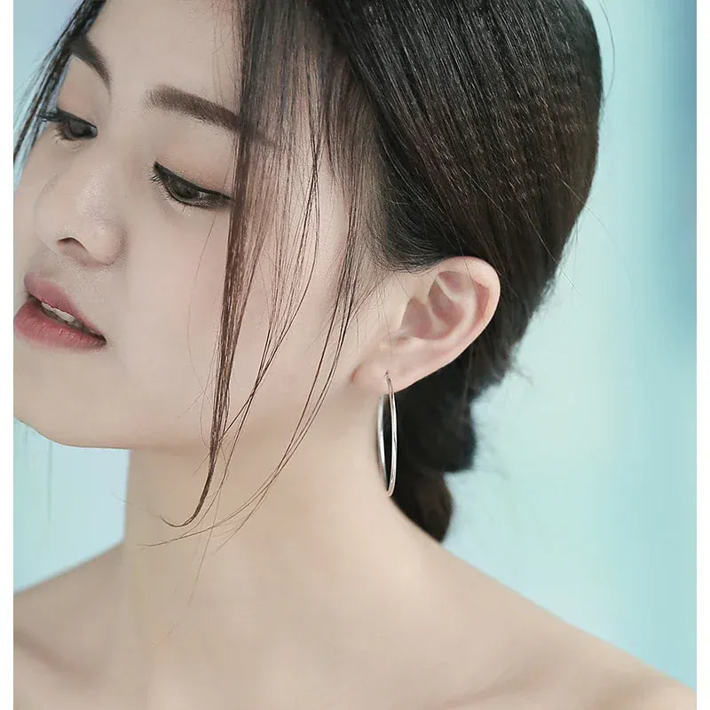 KissICON Women 100% 925 sterling silver Hoop Earring Round Circle Loop Gifts Box Packing Simple Silver Hoop Earrings Piercing