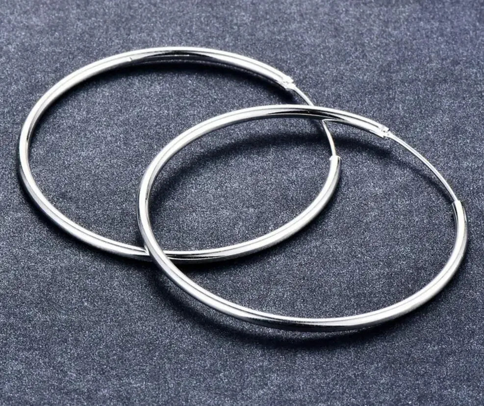 KissICON Women 100% 925 sterling silver Hoop Earring Round Circle Loop Gifts Box Packing Simple Silver Hoop Earrings Piercing