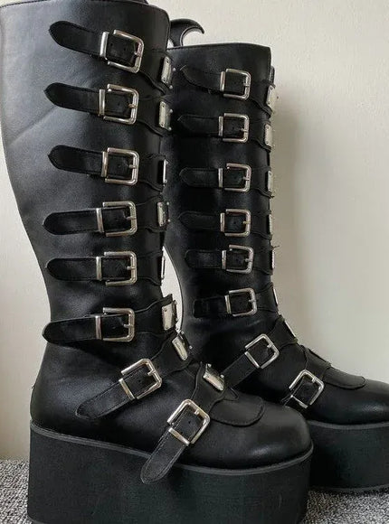 KissICON Women Boots Cosplay Ladies High Heel Platform Wedges