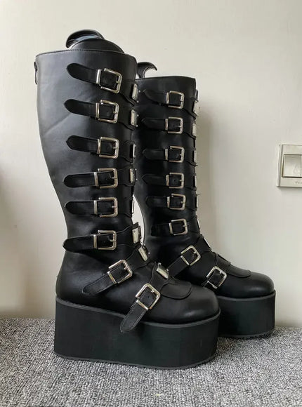 KissICON Women Boots Cosplay Ladies High Heel Platform Wedges