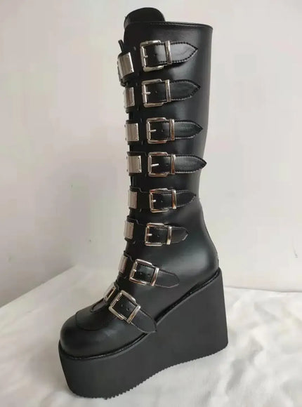 KissICON Women Boots Cosplay Ladies High Heel Platform Wedges