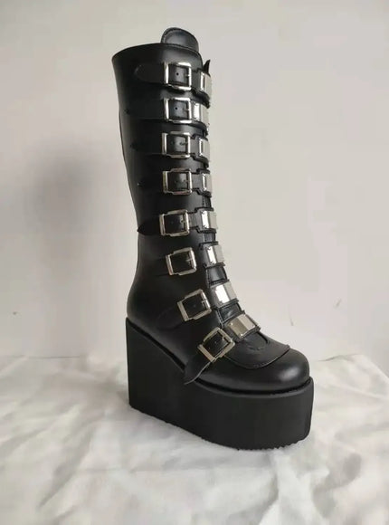 KissICON Women Boots Cosplay Ladies High Heel Platform Wedges