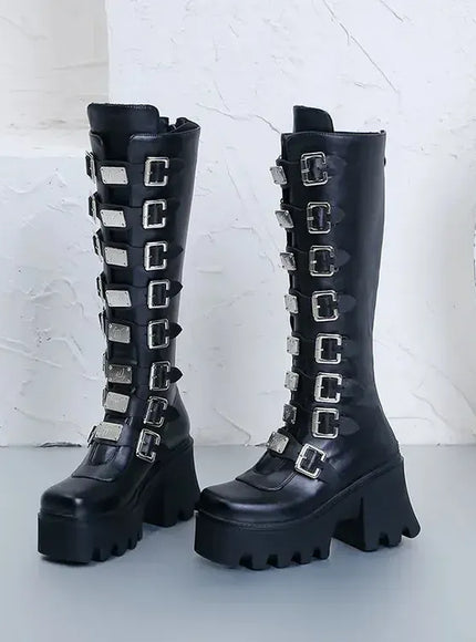 KissICON Women Boots Cosplay Ladies High Heel Platform Wedges