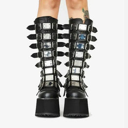 KissICON Women Boots Cosplay Ladies High Heel Platform Wedges