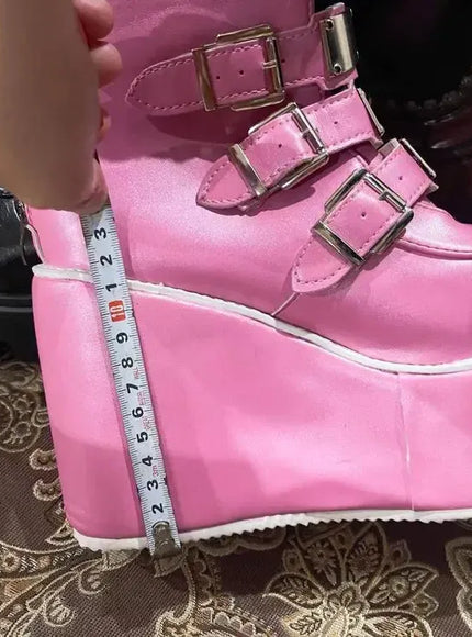 KissICON Women Boots Cosplay Ladies High Heel Platform Wedges