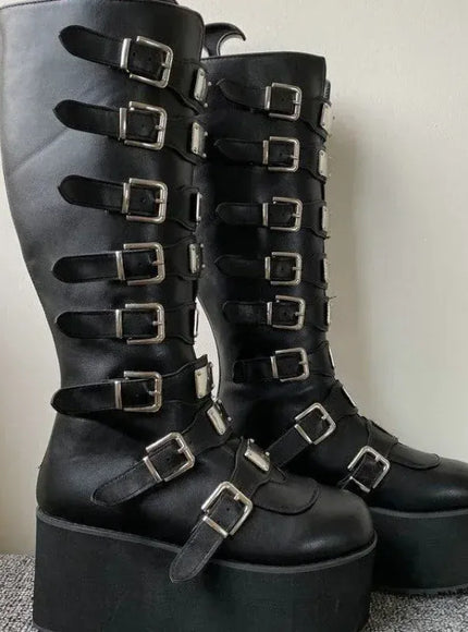 KissICON Women Boots Cosplay Ladies High Heel Platform Wedges