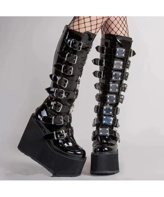 KissICON Women Boots Cosplay Ladies High Heel Platform Wedges