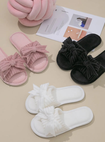KissICON Women Bow Décor Plush Open Toe Memory Foam