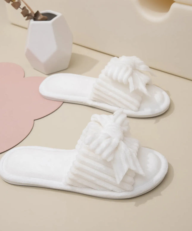 KissICON Women Bow Décor Plush Open Toe Memory Foam