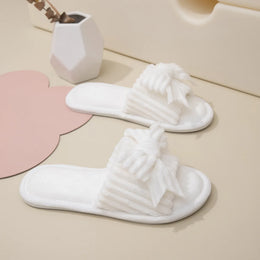 KissICON Women Bow Décor Plush Open Toe Memory Foam