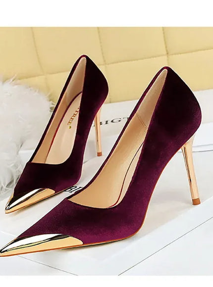 KissICON Women Fashion Comfort Suede High Heels Green Burgundy