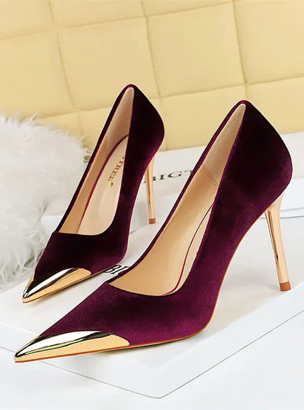 KissICON Women Fashion Comfort Suede High Heels Green Burgundy