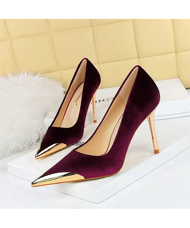 KissICON Women Fashion Comfort Suede High Heels Green Burgundy