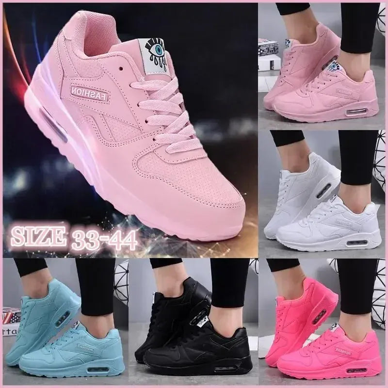 Dropshipman Women Fashion Sneakers Air Cushion Sports Shoes Pu Leather Blue Shoes White Pink Outdoor Walking Jogging Shoes Female Trainers