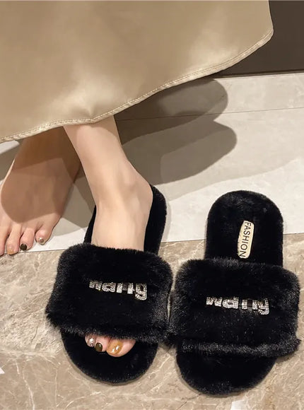 KissICON Women Fashion Warm Fluffy Slippers Cozy Faux Fur
