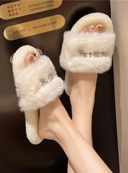 KissICON Women Fashion Warm Fluffy Slippers Cozy Faux Fur