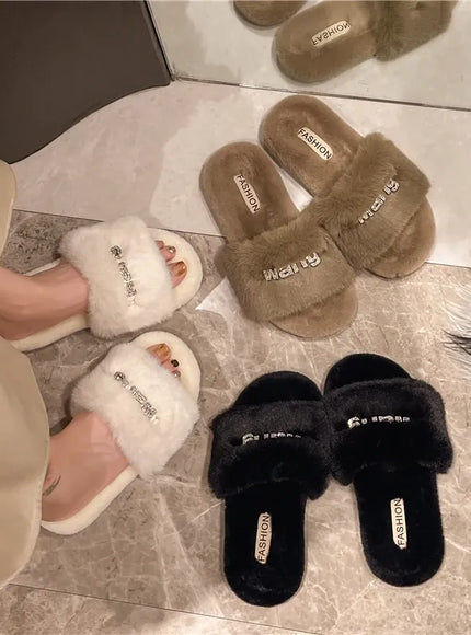 KissICON Women Fashion Warm Fluffy Slippers Cozy Faux Fur