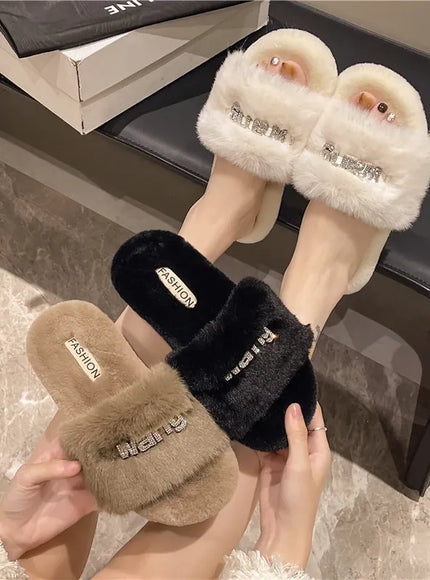 KissICON Women Fashion Warm Fluffy Slippers Cozy Faux Fur