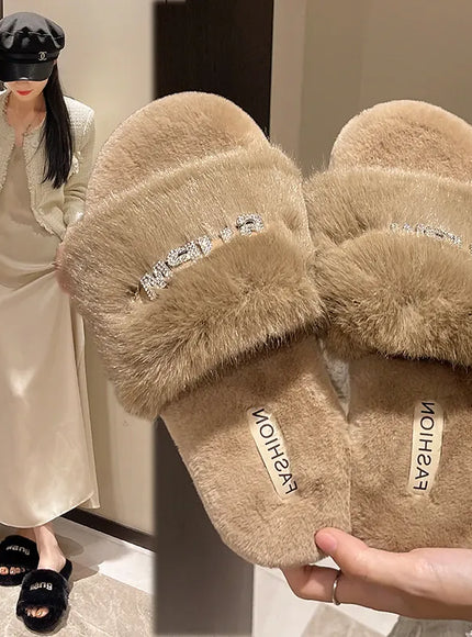 KissICON Women Fashion Warm Fluffy Slippers Cozy Faux Fur