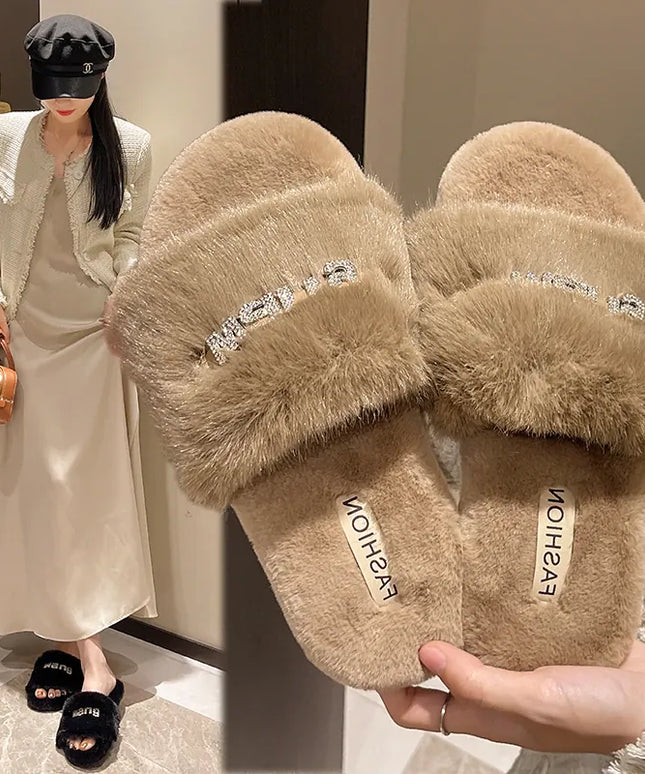 KissICON Women Fashion Warm Fluffy Slippers Cozy Faux Fur