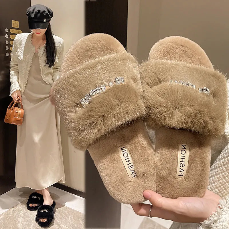 KissICON Women Fashion Warm Fluffy Slippers Cozy Faux Fur