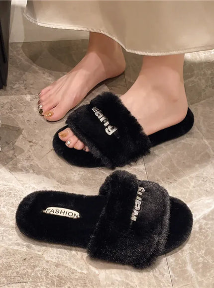 KissICON Women Fashion Warm Fluffy Slippers Cozy Faux Fur