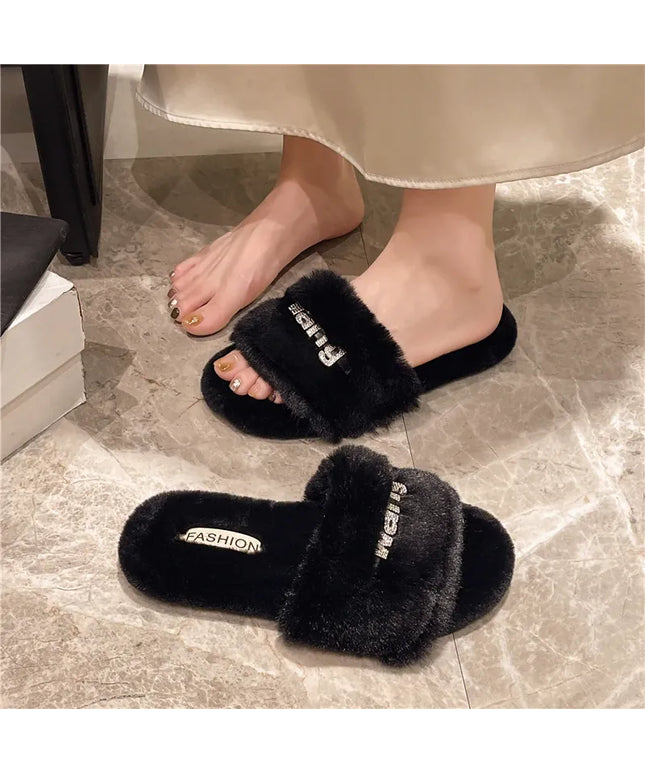 KissICON Women Fashion Warm Fluffy Slippers Cozy Faux Fur