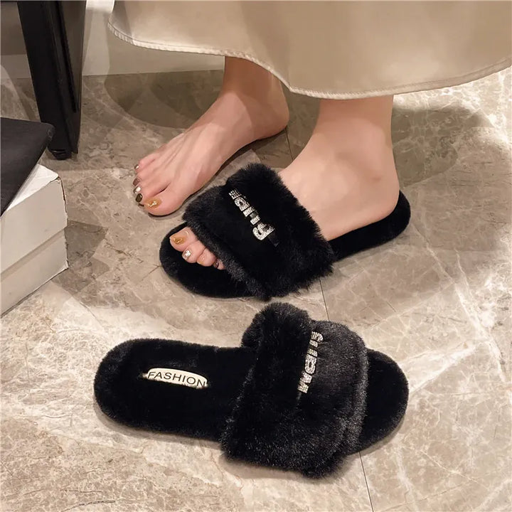 Women Fashion Warm Fluffy Slippers Cozy Faux Fur