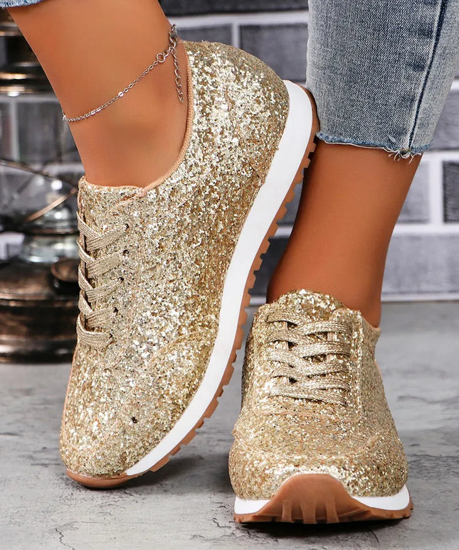 Dropshipman Women Flat Glitter Sneakers Casual Bling Vulcanized Shoes Female Mesh Lace Up Platform Comfort Plus Size Fashion Ladies Autumn
