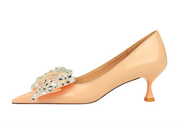 KissICON Women Green Pointed Toe Pumps Wedding Middle Low