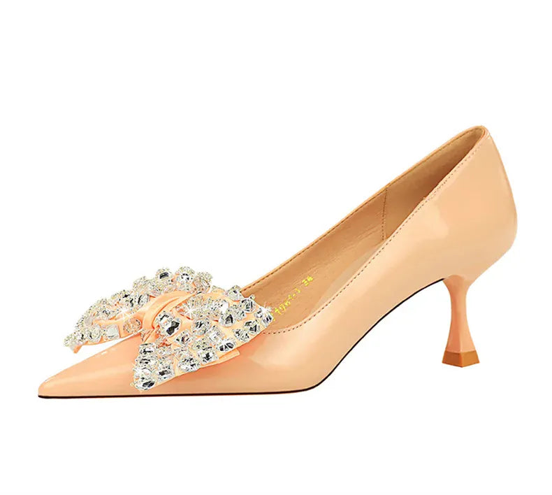 KissICON Women Green Pointed Toe Pumps Wedding Middle Low