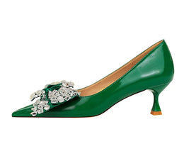 KissICON Women Green Pointed Toe Pumps Wedding Middle Low