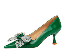 KissICON Women Green Pointed Toe Pumps Wedding Middle Low