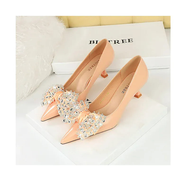KissICON Women Green Pointed Toe Pumps Wedding Middle Low