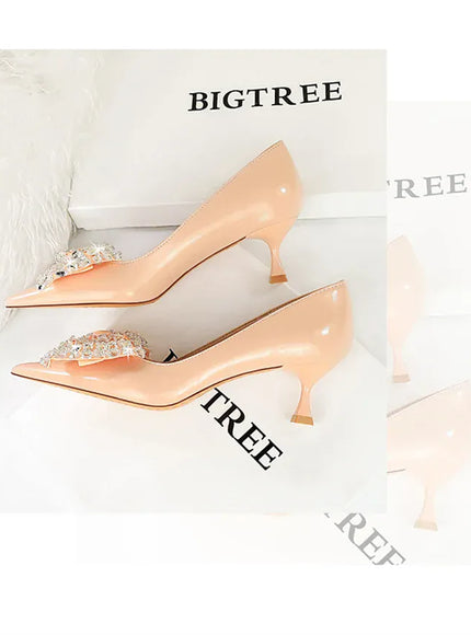 KissICON Women Green Pointed Toe Pumps Wedding Middle Low