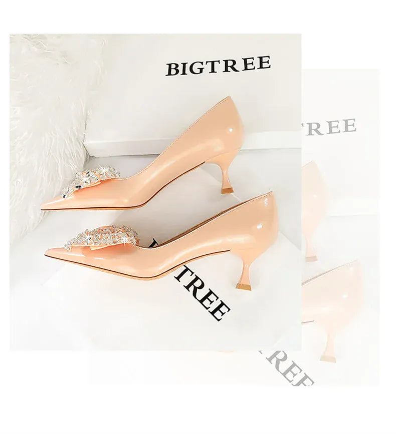 KissICON Women Green Pointed Toe Pumps Wedding Middle Low