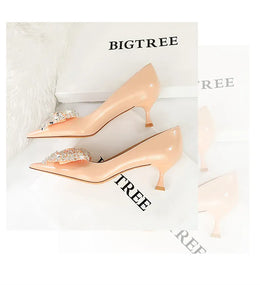 KissICON Women Green Pointed Toe Pumps Wedding Middle Low