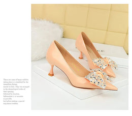 KissICON Women Green Pointed Toe Pumps Wedding Middle Low