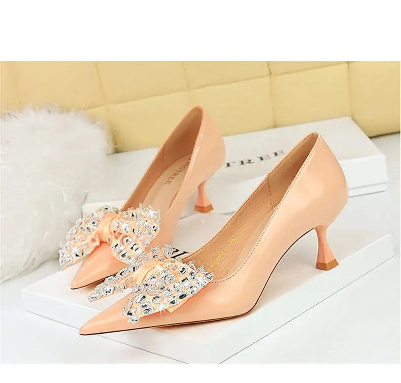 KissICON Women Green Pointed Toe Pumps Wedding Middle Low