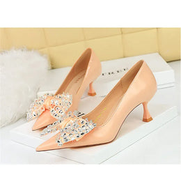 KissICON Women Green Pointed Toe Pumps Wedding Middle Low