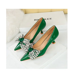 KissICON Women Green Pointed Toe Pumps Wedding Middle Low