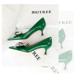 KissICON Women Green Pointed Toe Pumps Wedding Middle Low