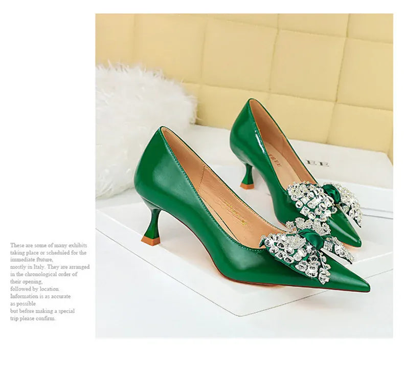 KissICON Women Green Pointed Toe Pumps Wedding Middle Low