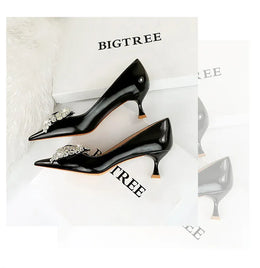 KissICON Women Green Pointed Toe Pumps Wedding Middle Low