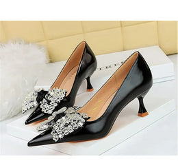 KissICON Women Green Pointed Toe Pumps Wedding Middle Low