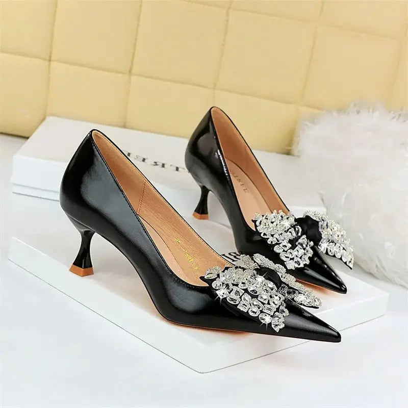 KissICON Women Green Pointed Toe Pumps Wedding Middle Low